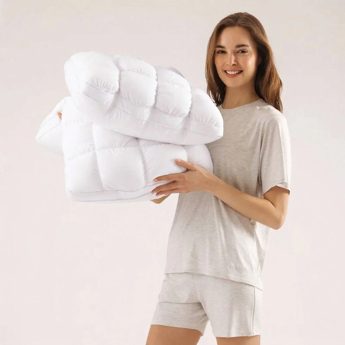Quilted Pillow Cooling Ice Silk 12-Chamber Microfiber Fill