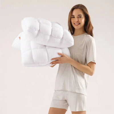 Quilted Pillow Cooling Ice Silk 12-Chamber Microfiber Fill