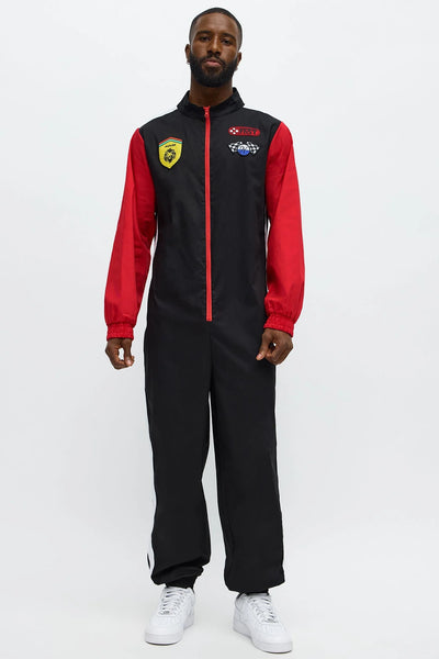 Racing Jumpsuit Woven Cotton Full-Length Front Zipper