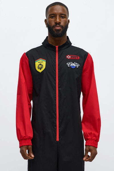 Racing Jumpsuit Woven Cotton Full-Length Front Zipper