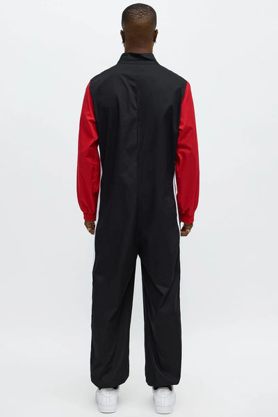 Racing Jumpsuit Woven Cotton Full-Length Front Zipper