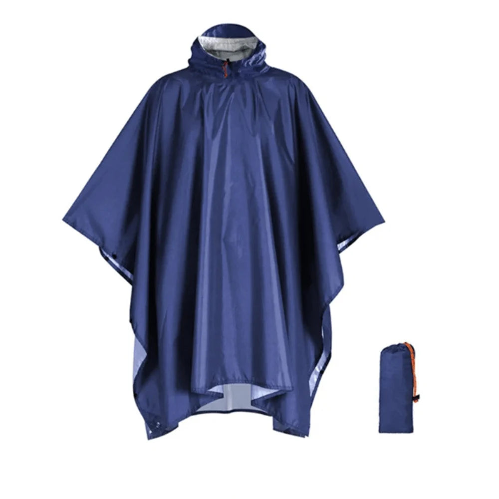 Rain Poncho Waterproof Hood & Sleeves Side Snap Closure