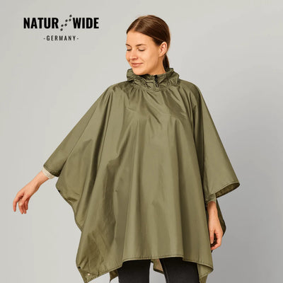 Rain Poncho Waterproof Hood & Sleeves Side Snap Closure