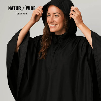 Rain Poncho Waterproof Hood & Sleeves Side Snap Closure