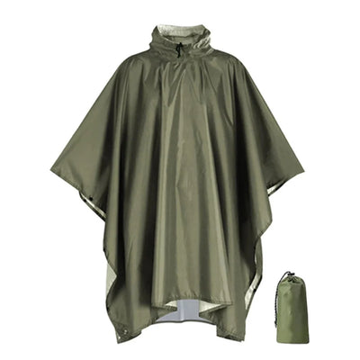 Rain Poncho Waterproof Hood & Sleeves Side Snap Closure