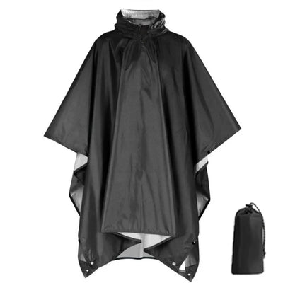 Rain Poncho Waterproof Hood & Sleeves Side Snap Closure