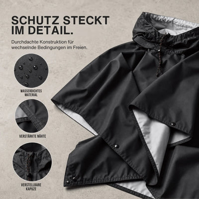 Rain Poncho Waterproof Hood & Sleeves Side Snap Closure