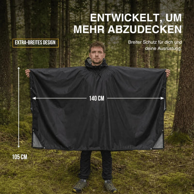 Rain Poncho Waterproof Hood & Sleeves Side Snap Closure