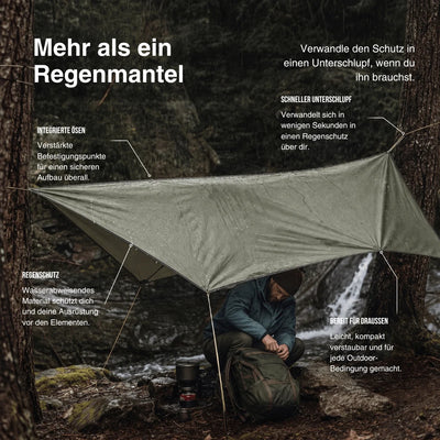 Rain Poncho Waterproof Hood & Sleeves Side Snap Closure