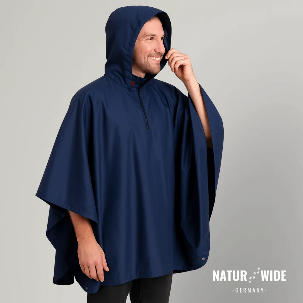 Rain Poncho Waterproof Hood & Sleeves Side Snap Closure