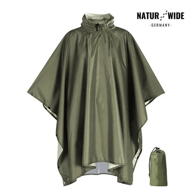 Rain Poncho Waterproof Hood & Sleeves Side Snap Closure