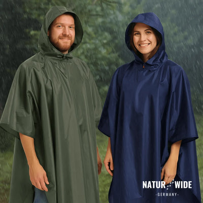 Rain Poncho Waterproof Hood & Sleeves Side Snap Closures