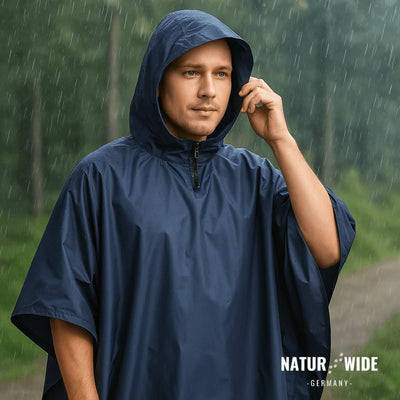 Rain Poncho Waterproof Hood & Sleeves Side Snap Closures