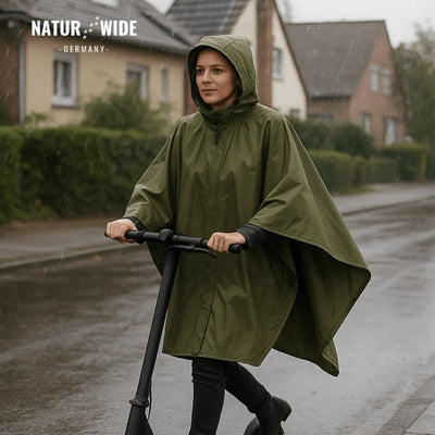 Rain Poncho Waterproof Hood & Sleeves Side Snap Closures