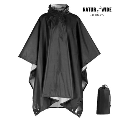 Rain Poncho Waterproof Hood & Sleeves Side Snap Closures