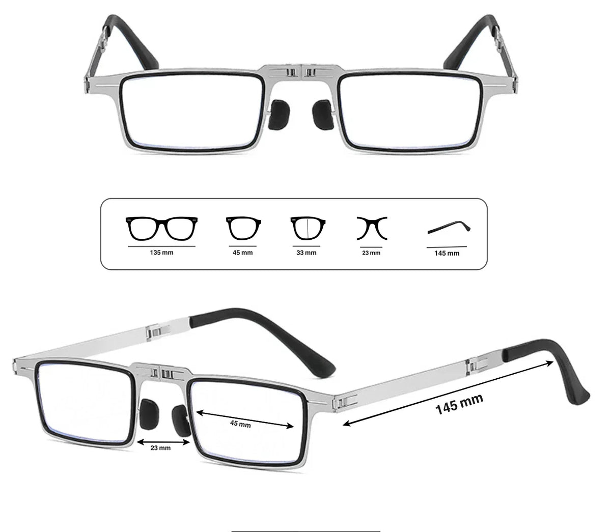 Reading Glasses Foldable Titanium Blue Light Filter