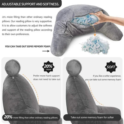 Reading Pillow Shredded Memory Foam Armrests & Side Pocket