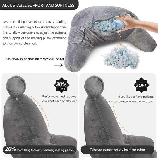 Reading Pillow Shredded Memory Foam Armrests & Side Pocket