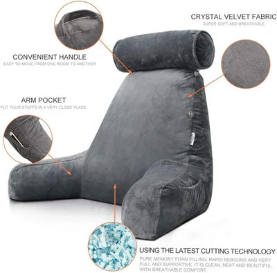 Reading Pillow Shredded Memory Foam Armrests & Side Pocket