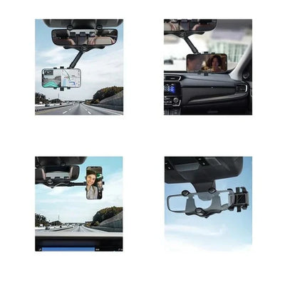 Rearview Mirror Phone Mount 360° Rotating Retractable Arm