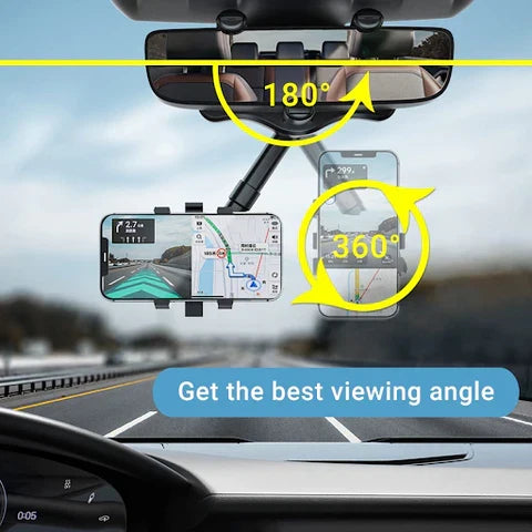 Rearview Mirror Phone Mount 360° Rotating Retractable Silicone Grip
