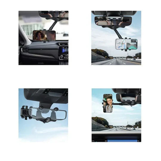 Rearview Mirror Phone Mount 360° Rotating Retractable Silicone Grip