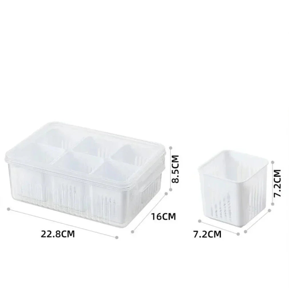 Refrigerator Organizer Six Compartments Drainage Insert Tight-Sealing Lid