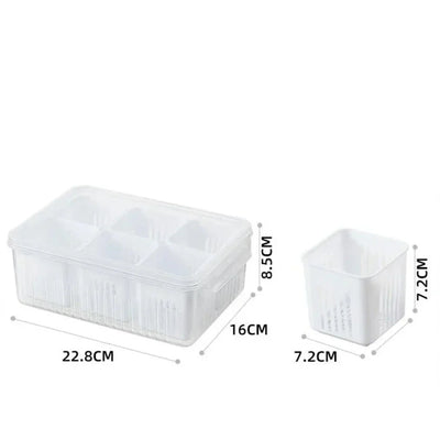 Refrigerator Organizer Six Compartments Drainage Insert Tight-Sealing Lid