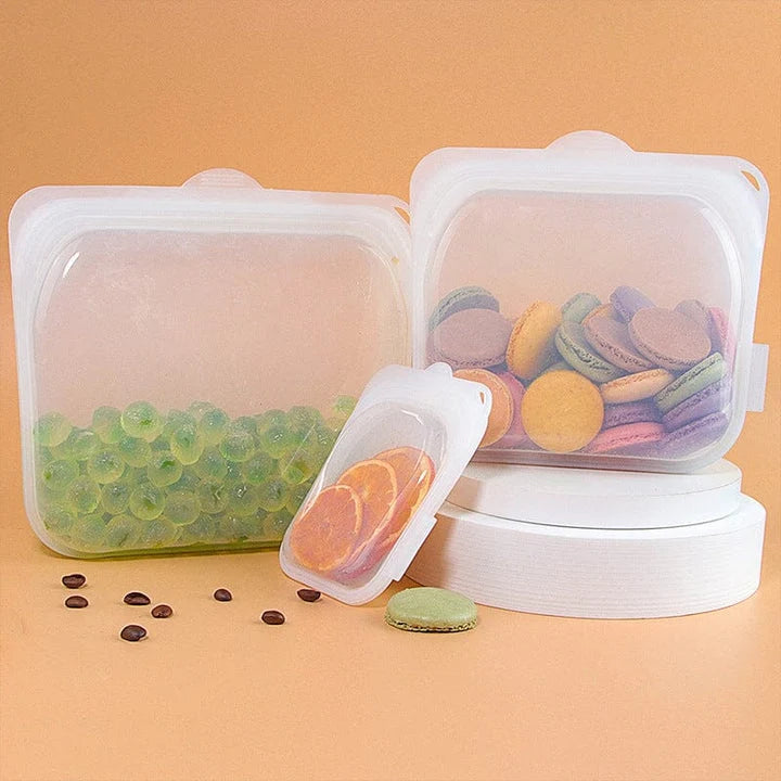Reusable Silicone Bags Food-Grade Platinum Airtight 3-Pack