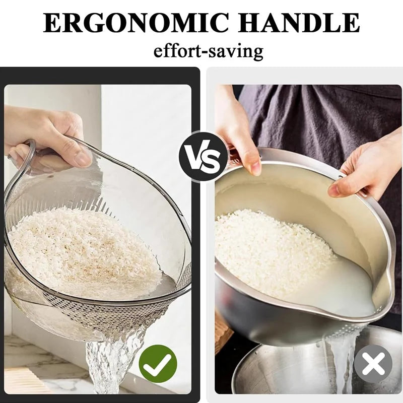 Rice Washing Bowl Fine Sieve & Pour Spout