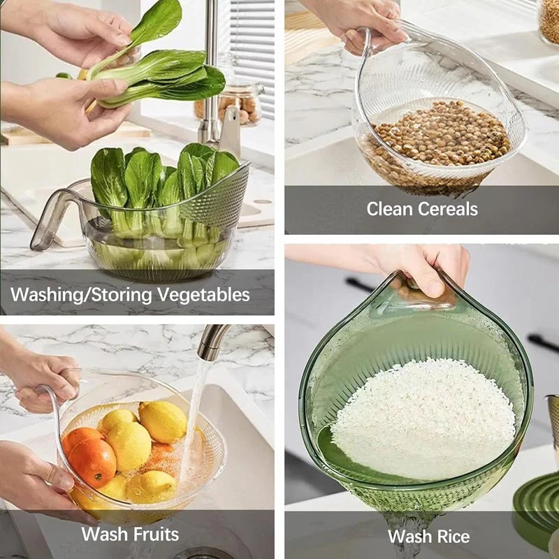 Rice Washing Bowl Fine Sieve Pouring Spout Ergonomic Handle