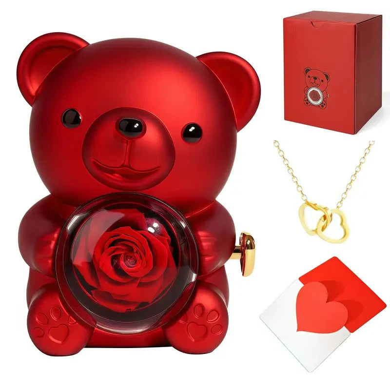 Ring And Necklace Set Rose Bear Heart Charms