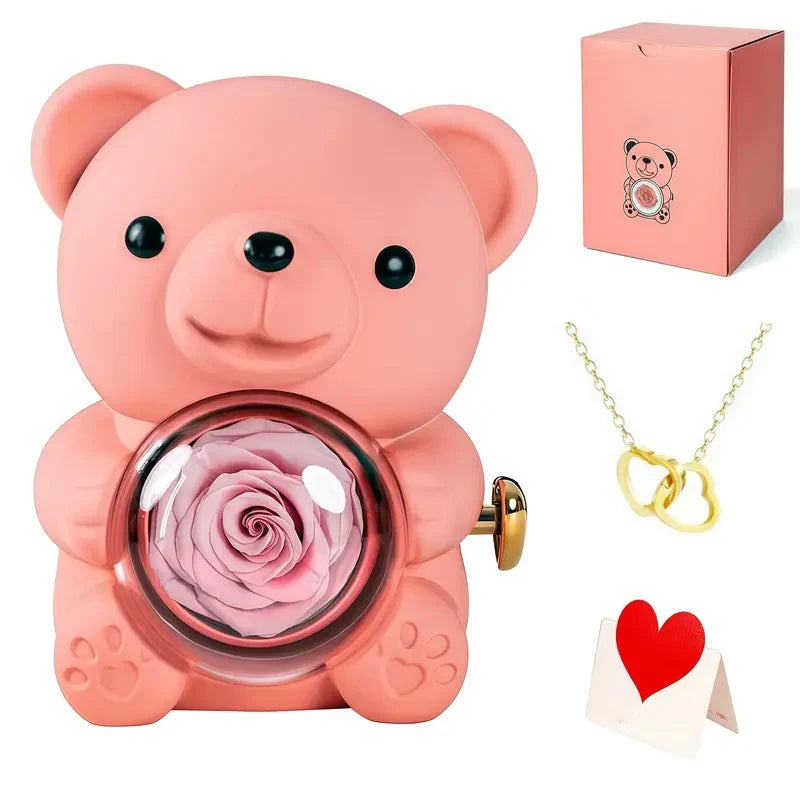 Ring And Necklace Set Rose Bear Heart Charms