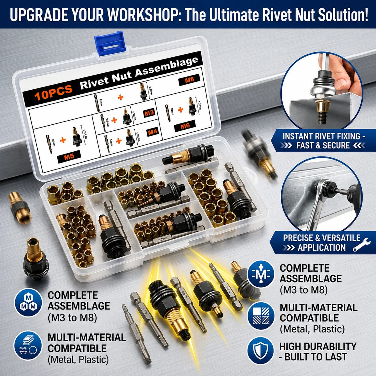 Rivet Nut Tool Set M3 To M8 Complete Kit