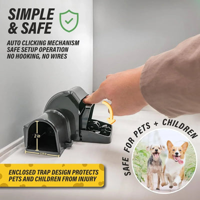 Rodent Trap Enclosed Snap Mechanism Hands-Free Setup