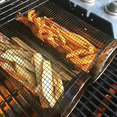 Rotating Grill Basket 304 Stainless Steel Secure Latch