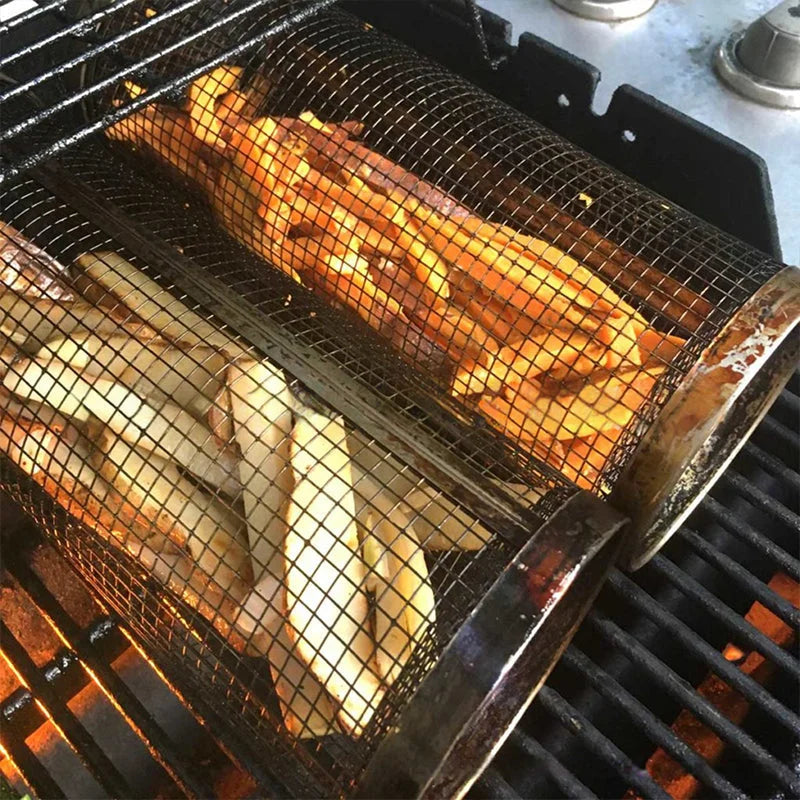 Rotating Grill Basket 304 Stainless Steel Secure Latch