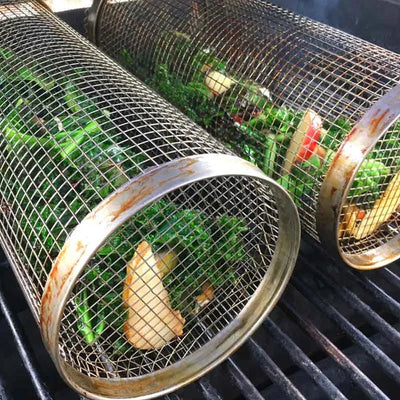 Rotating Grill Basket 304 Stainless Steel Secure Latch