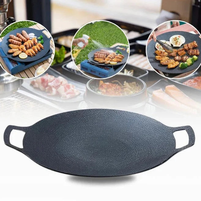 Round Grill Pan Even Heat Fat Drain Side Handles