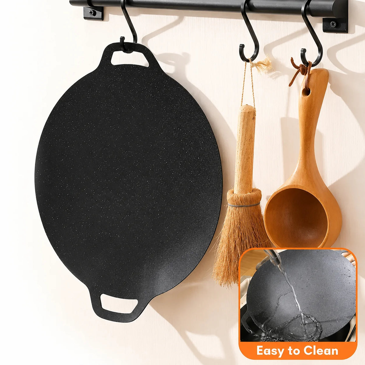 Round Grill Pan Even Heat Fat Drain Side Handles