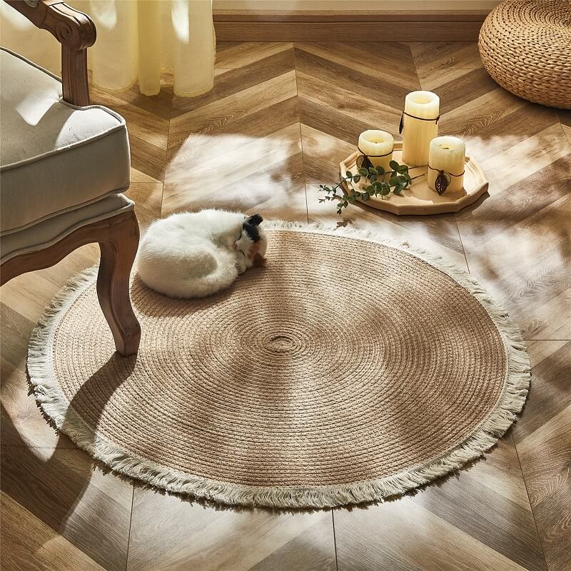 Round Jute Rug Handwoven Reversible Dense Weave
