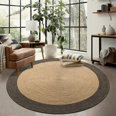 Round Jute Rug Handwoven Reversible Dense Weave