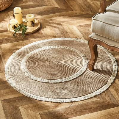 Round Jute Rug Handwoven Reversible Dense Weave