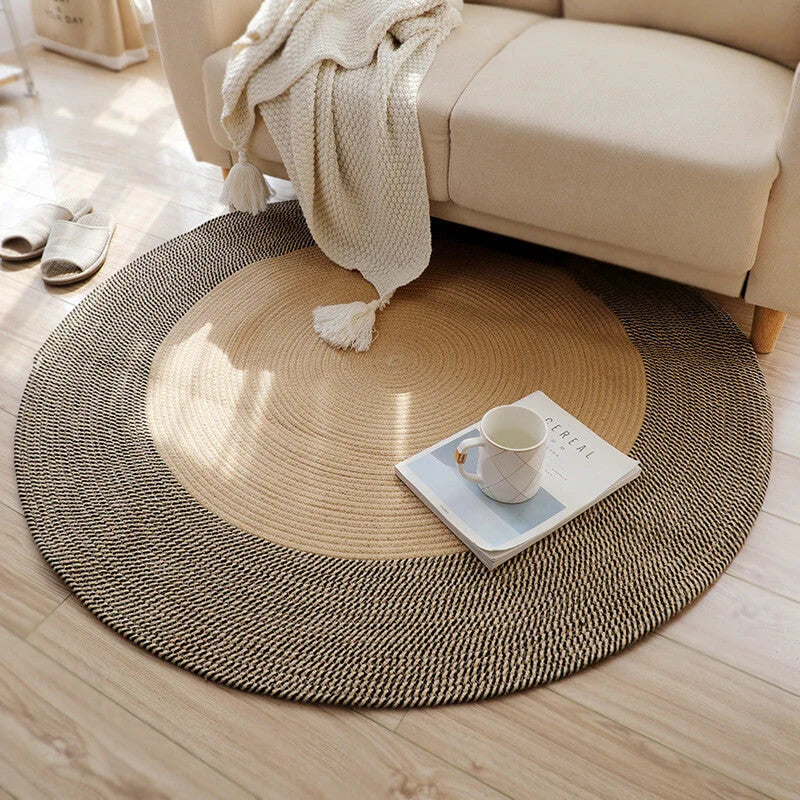 Round Jute Rug Handwoven Reversible Dense Weave