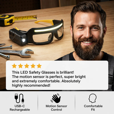 Safety Glasses Light Motion Sensor USB-C Rechargeable