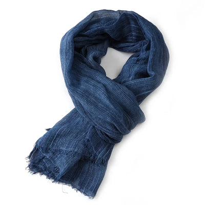 Scarf Cotton-Linen Blend Striped Fringed Lightweight