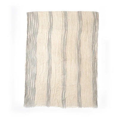 Scarf Cotton-Linen Blend Striped Fringed Lightweight