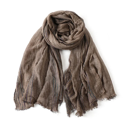 Scarf Cotton-Linen Blend Striped Fringed Lightweight