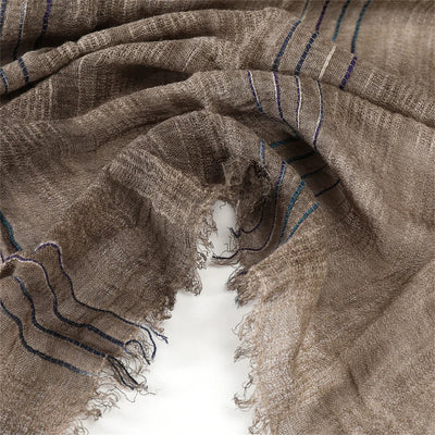 Scarf Cotton-Linen Blend Striped Fringed Lightweight