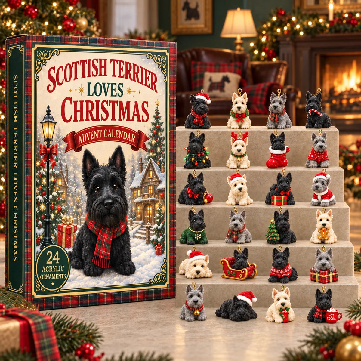 Scottish Terrier Advent Calendar 24-Day Christmas Countdown Hanging or Standing